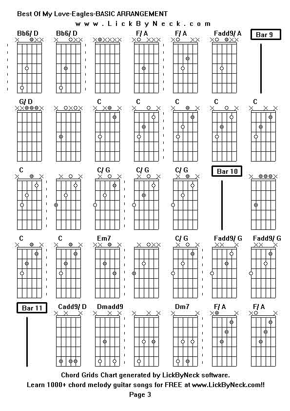 Chord Grids Chart of chord melody fingerstyle guitar song-Best Of My Love-Eagles-BASIC ARRANGEMENT,generated by LickByNeck software.